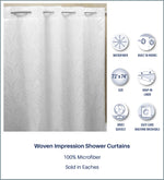 HANG2IT Shower Curtains-Woven Impression-Built in Hooks for Hanging  (White)
