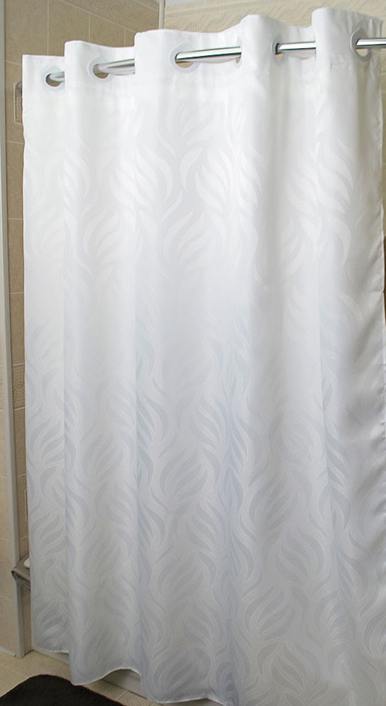 HANG2IT Shower Curtains-Woven Impression-Built in Hooks for Hanging  (White)