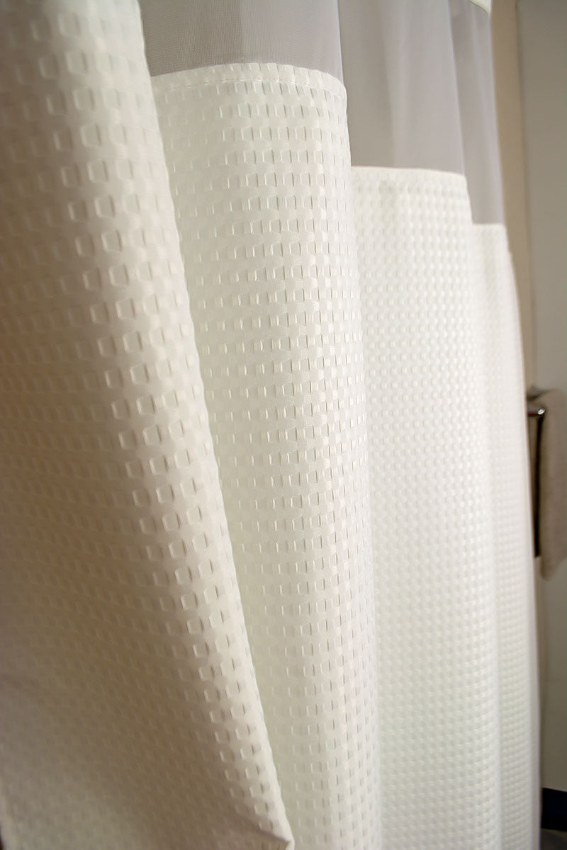 HANG2IT Shower Curtains-Deluxe Waffle-Built in Hooks for Hanging (White)