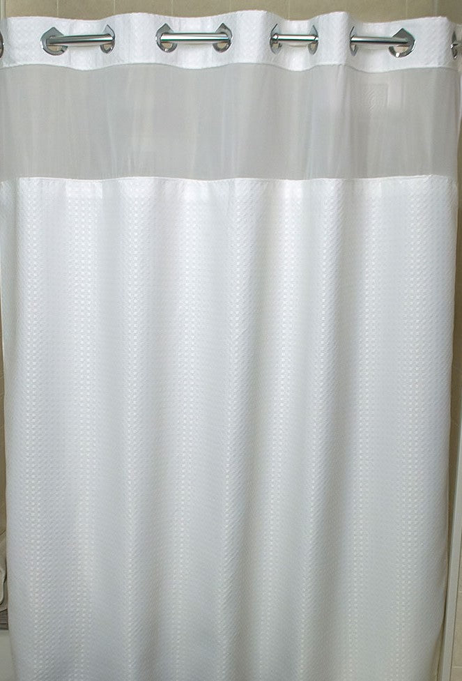 HANG2IT Shower Curtains-Deluxe Waffle-Built in Hooks for Hanging (White)