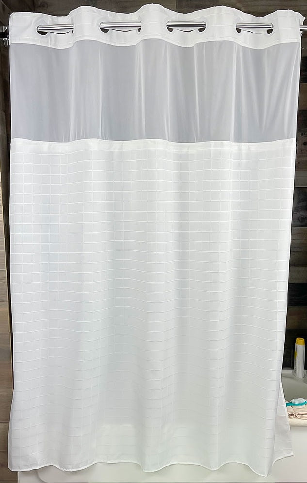 HANG2IT Shower Curtains-Millennium Buckle-Built in Hooks for Hanging (White)