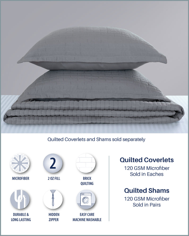 120 GSM Luxury Microfiber Coverlets & Shams (Soft Grey)