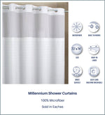 HANG2IT Shower Curtains-Millennium Buckle-Built in Hooks for Hanging (White)