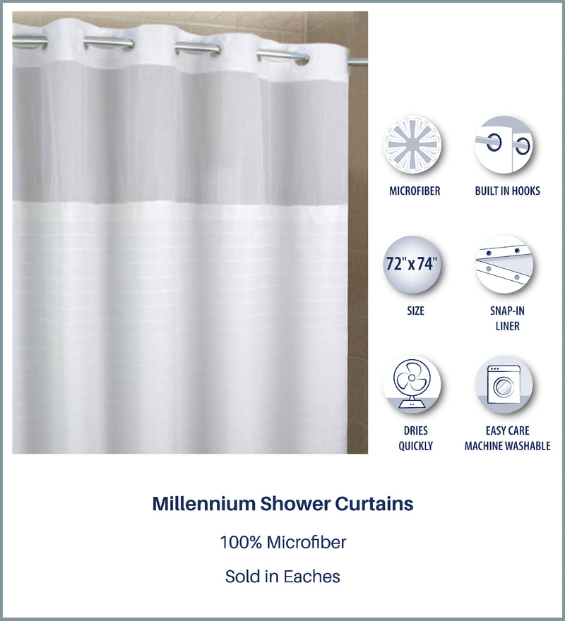 HANG2IT Shower Curtains-Millennium Buckle-Built in Hooks for Hanging (White)